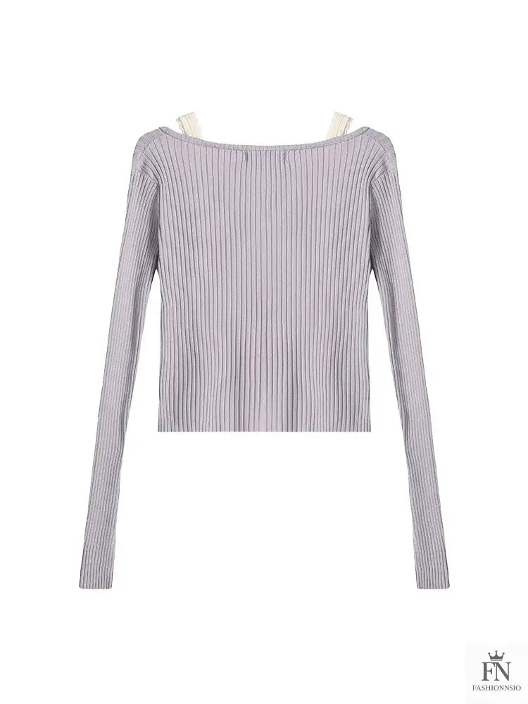 Lace Two Piece Ribbed Knit Top - Fashionnsio