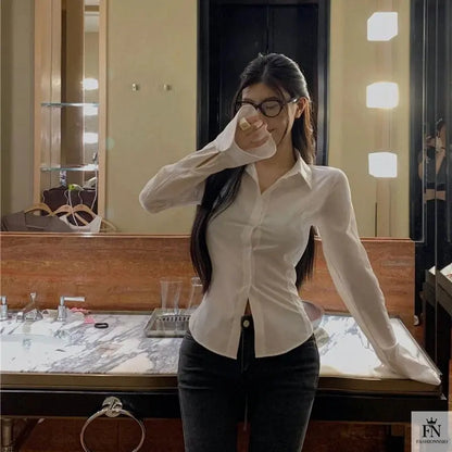 Lantern Sleeve Lace Up Fitted Shirt - Fashionnsio