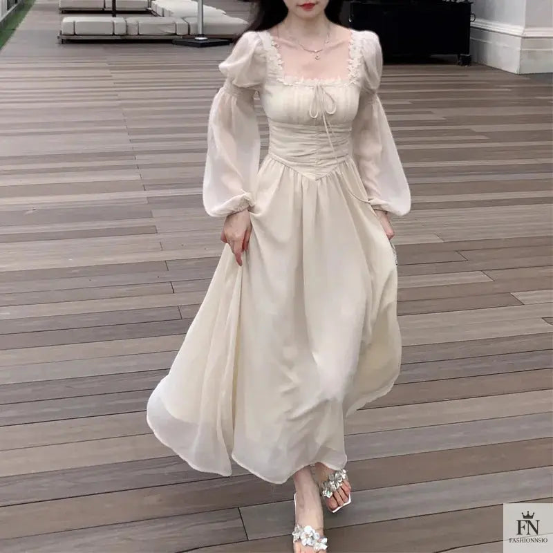 Lantern Sleeve Maxi Princess Dress - Fashionnsio