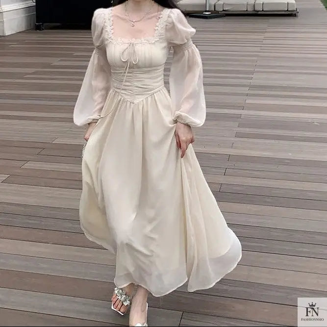 Lantern Sleeve Maxi Princess Dress - Fashionnsio