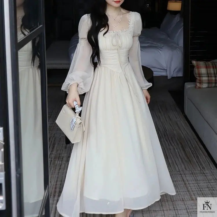 Lantern Sleeve Maxi Princess Dress - Fashionnsio