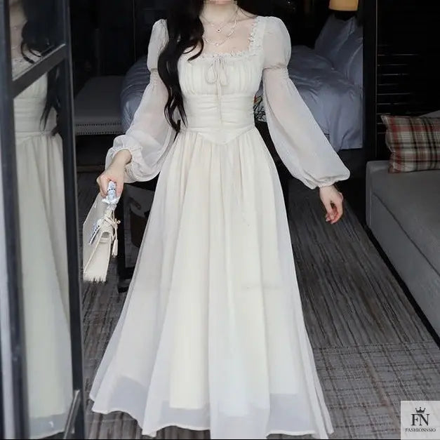 Lantern Sleeve Maxi Princess Dress - Fashionnsio