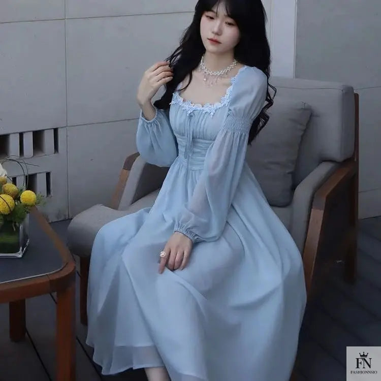 Lantern Sleeve Maxi Princess Dress - Fashionnsio