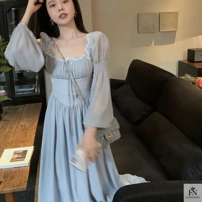 Lantern Sleeve Maxi Princess Dress - Fashionnsio