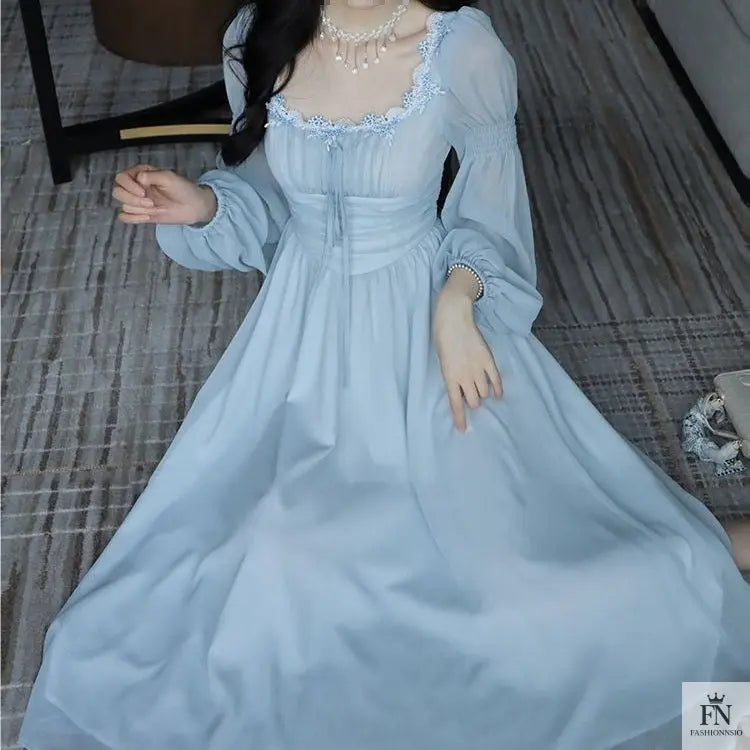 Lantern Sleeve Maxi Princess Dress - Fashionnsio