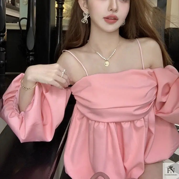 Lantern Sleeve Off Shoulder Top - Fashionnsio
