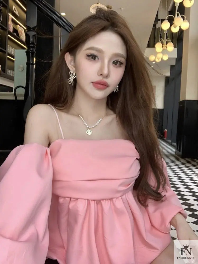 Lantern Sleeve Off Shoulder Top - Fashionnsio