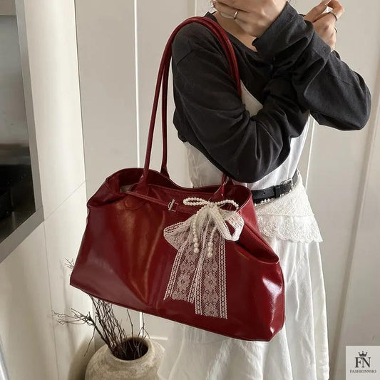 Lace Bow Large Tote Bags - Fashionnsio