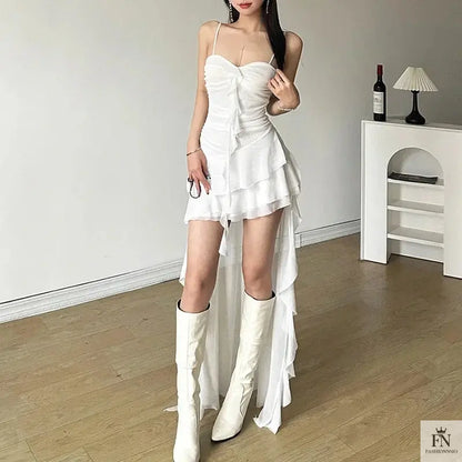 Long Asymmetric Ruffle Dress - Fashionnsio