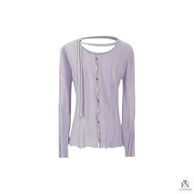 Long Sleeve Knitted Top With Scarf - Fashionnsio