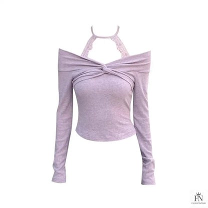 Long Sleeve Off Shoulder Y2K Top - Fashionnsio