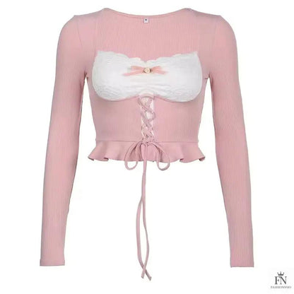 Long Sleeve Patchwork Y2k Top - Fashionnsio