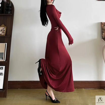 Long Sleeve Slim-fit Gown Dress - Fashionnsio