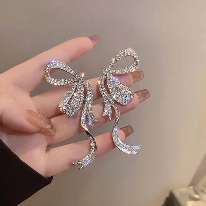 Ribbon Bowknot Diamond Earrings fashionnsio