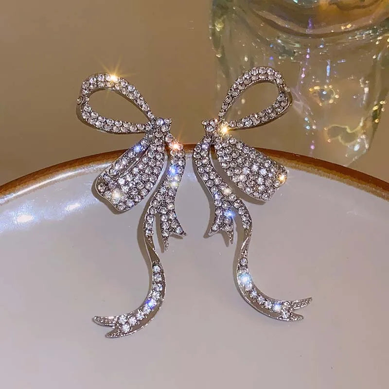 Ribbon Bowknot Diamond Earrings fashionnsio