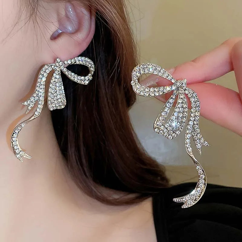 Ribbon Bowknot Diamond Earrings fashionnsio