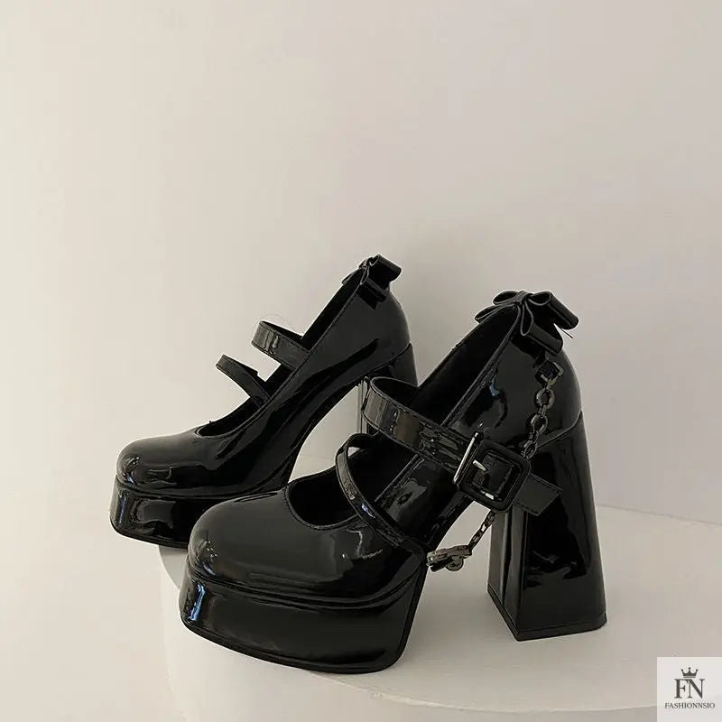 Mary Jane Buckle Platform Chunky Heels - Fashionnsio