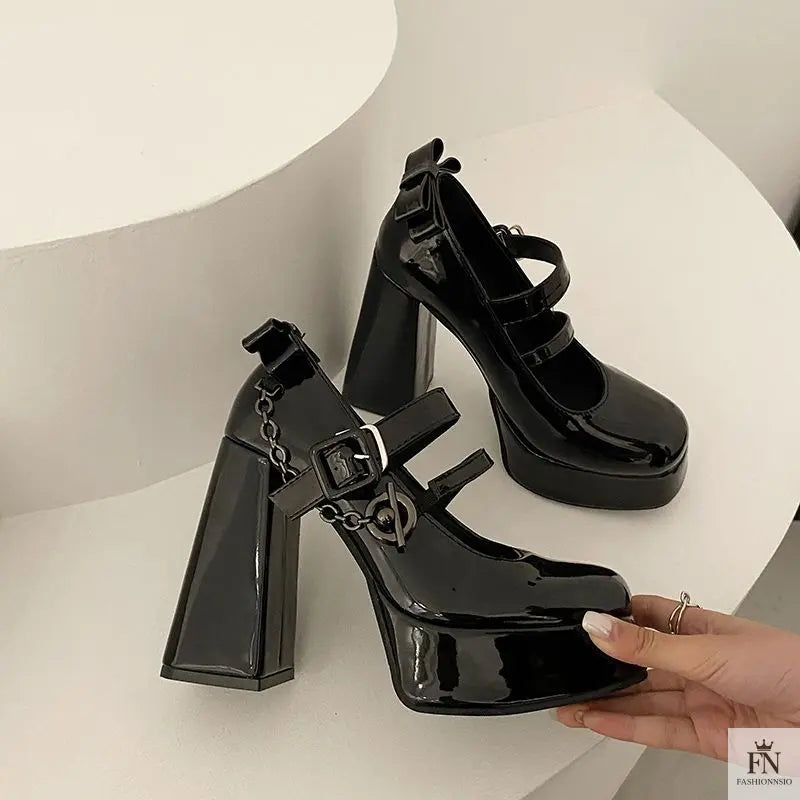 Mary Jane Buckle Platform Chunky Heels - Fashionnsio