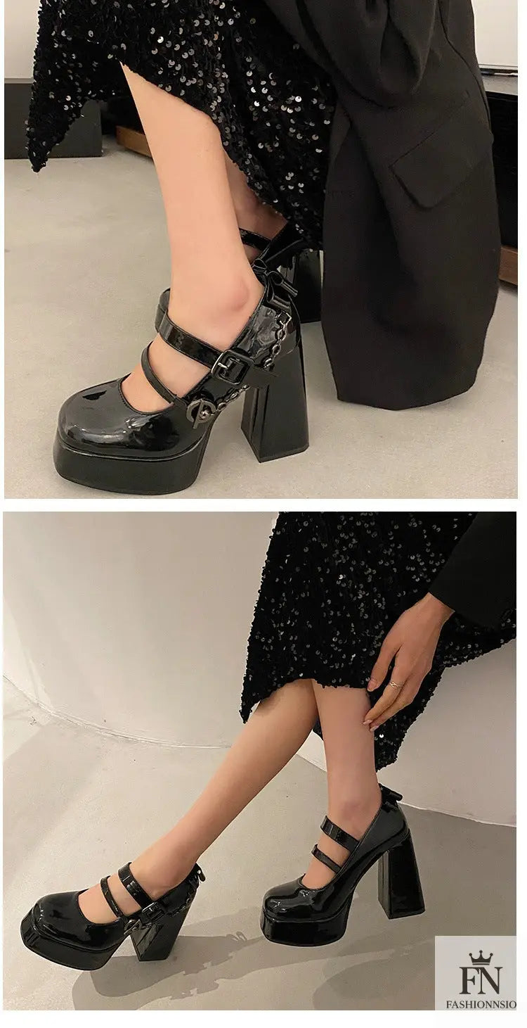 Mary Jane Buckle Platform Chunky Heels - Fashionnsio