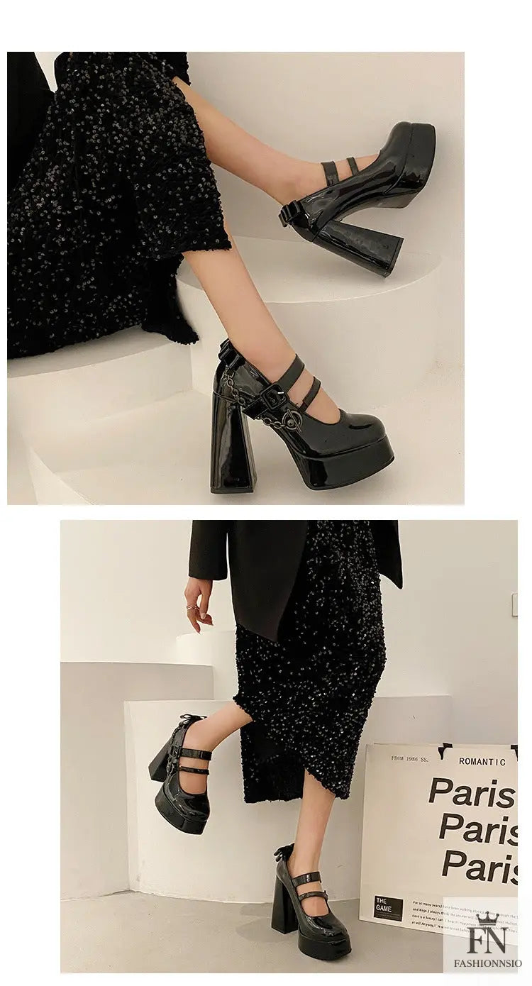 Mary Jane Buckle Platform Chunky Heels - Fashionnsio