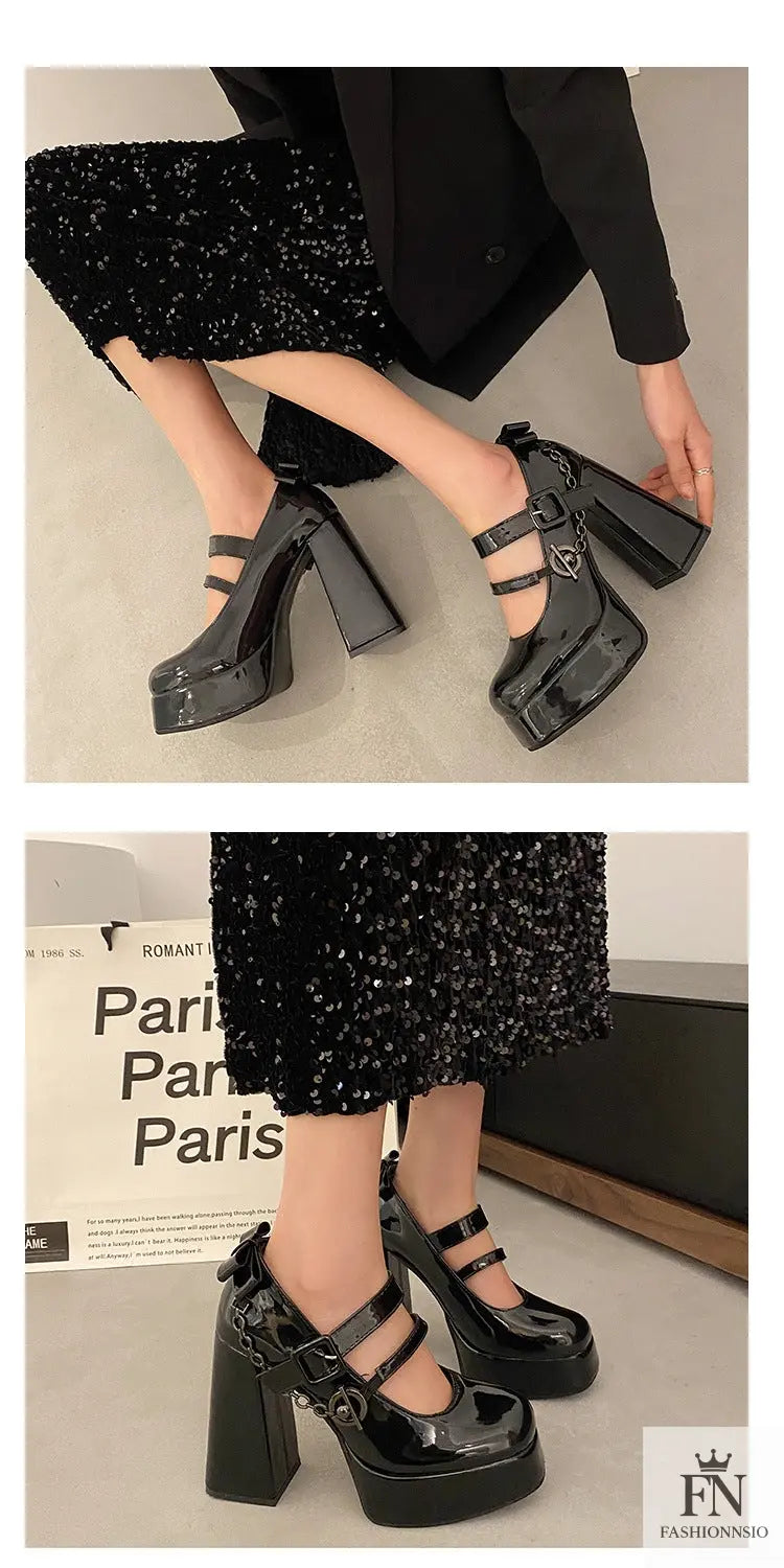 Mary Jane Buckle Platform Chunky Heels - Fashionnsio