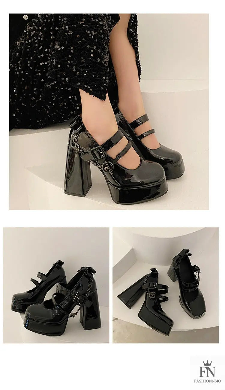 Mary Jane Buckle Platform Chunky Heels - Fashionnsio