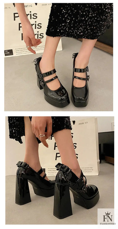 Mary Jane Buckle Platform Chunky Heels - Fashionnsio