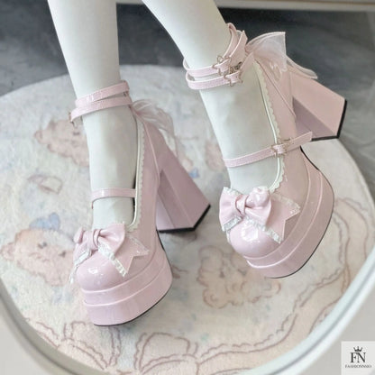 Mary Jane Cute Bow Block Heels - Fashionnsio