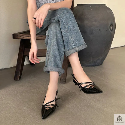 Metal Buckle Strap Pointed Heels - Fashionnsio