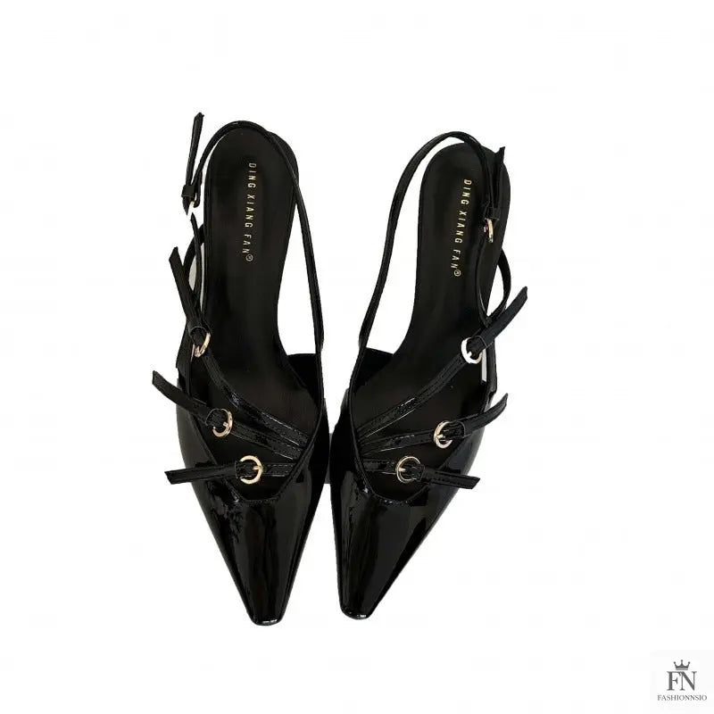 Metal Buckle Strap Pointed Heels - Fashionnsio