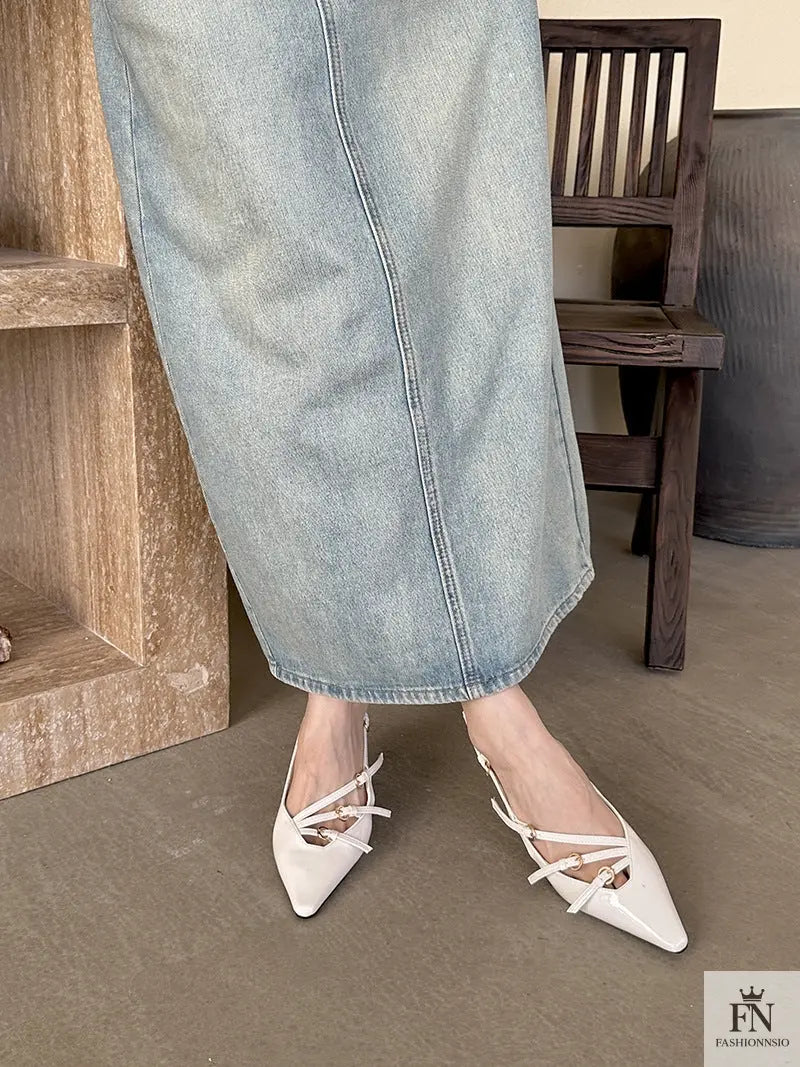 Metal Buckle Strap Pointed Heels - Fashionnsio