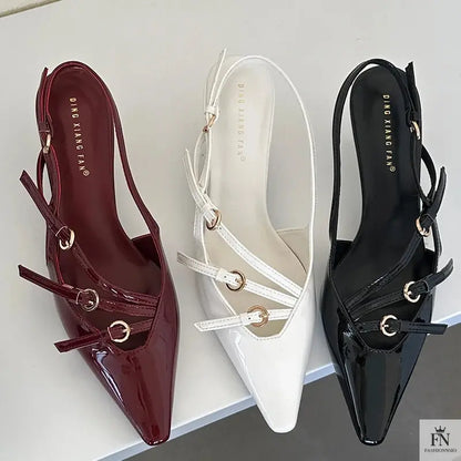 Metal Buckle Strap Pointed Heels - Fashionnsio