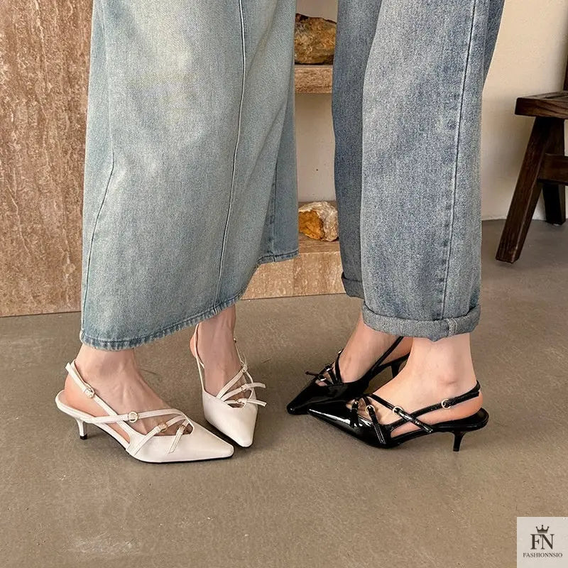 Metal Buckle Strap Pointed Heels - Fashionnsio