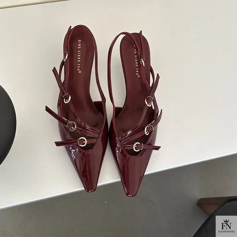 Metal Buckle Strap Pointed Heels - Fashionnsio