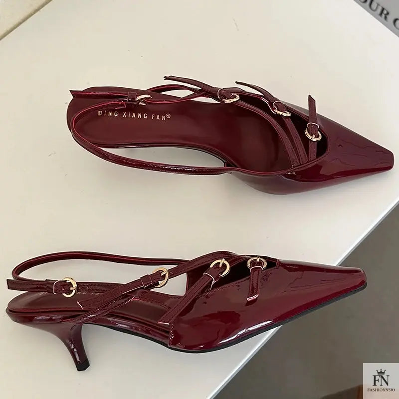 Metal Buckle Strap Pointed Heels - Fashionnsio