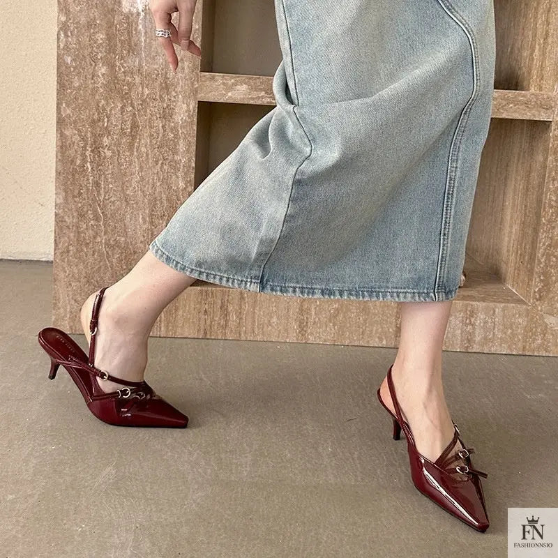 Metal Buckle Strap Pointed Heels - Fashionnsio
