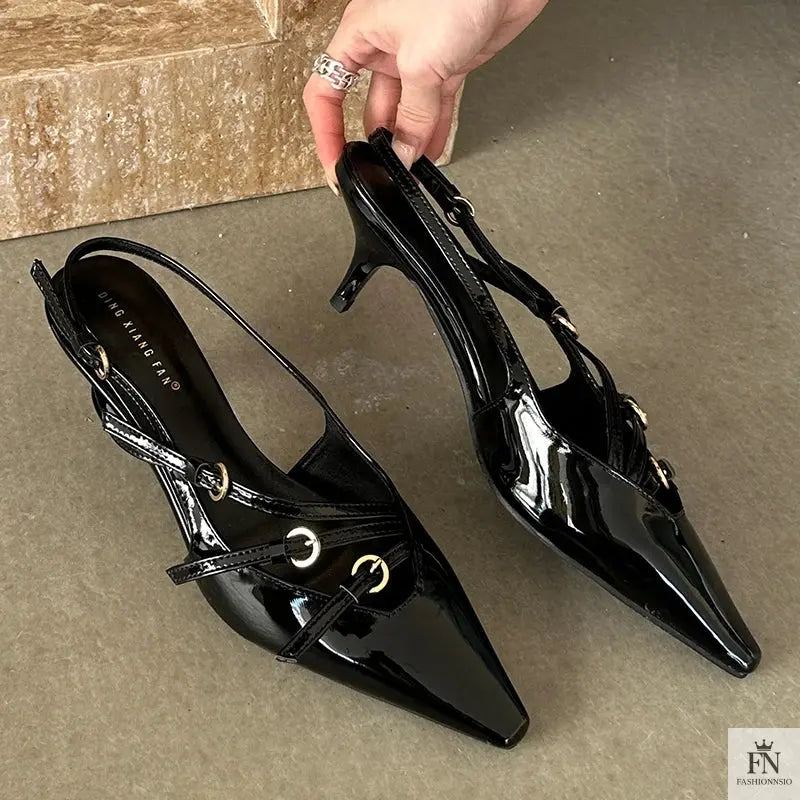 Metal Buckle Strap Pointed Heels - Fashionnsio