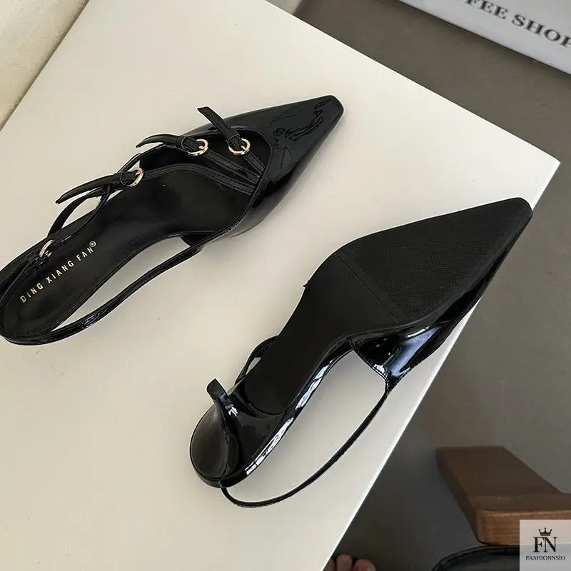Metal Buckle Strap Pointed Heels - Fashionnsio