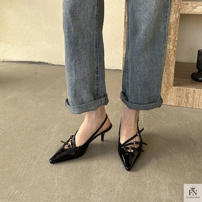 Metal Buckle Strap Pointed Heels - Fashionnsio