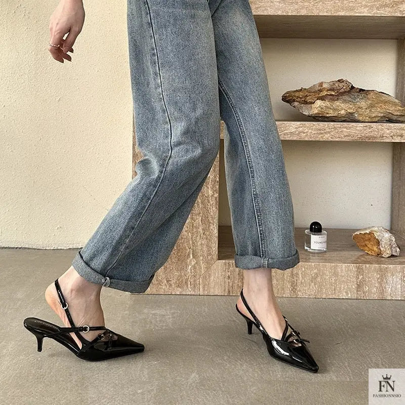 Metal Buckle Strap Pointed Heels - Fashionnsio