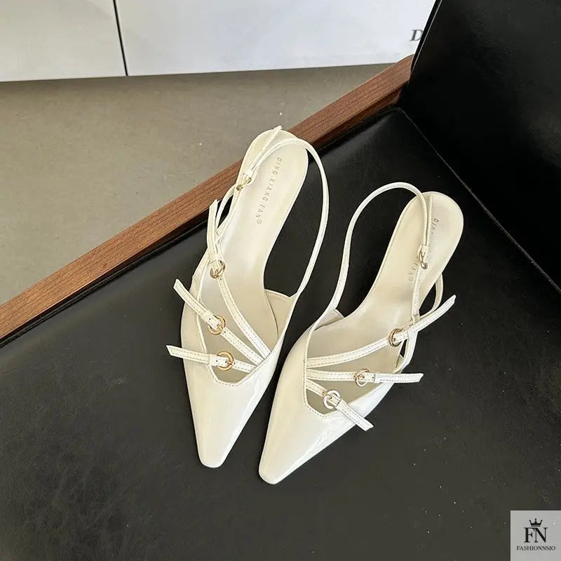 Metal Buckle Strap Pointed Heels - Fashionnsio