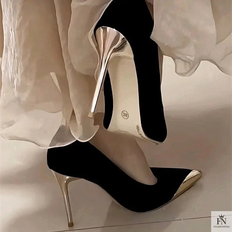 Metallic Gold Stiletto Pointed Heels - Fashionnsio