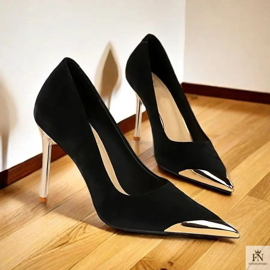 Metallic Gold Stiletto Pointed Heels - Fashionnsio