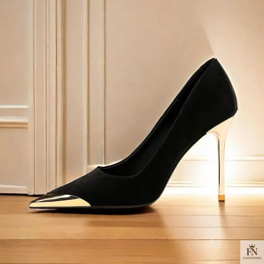 Metallic Gold Stiletto Pointed Heels - Fashionnsio