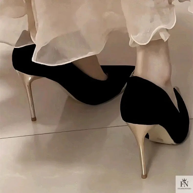 Metallic Gold Stiletto Pointed Heels - Fashionnsio