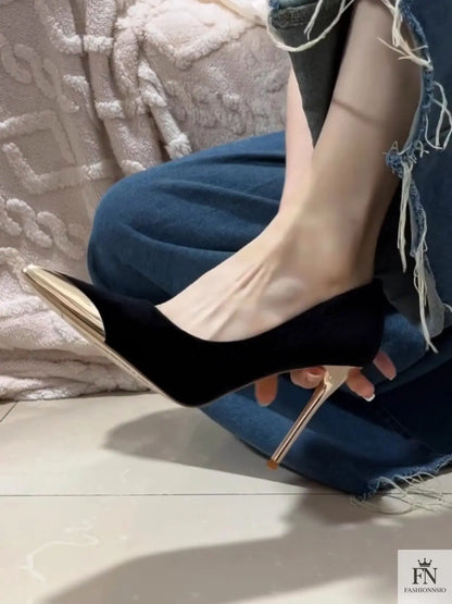 Metallic Gold Stiletto Pointed Heels - Fashionnsio