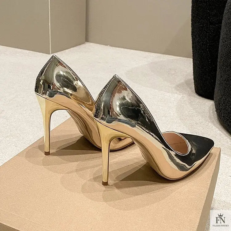 Metallic Stiletto Pointed Heels - Fashionnsio