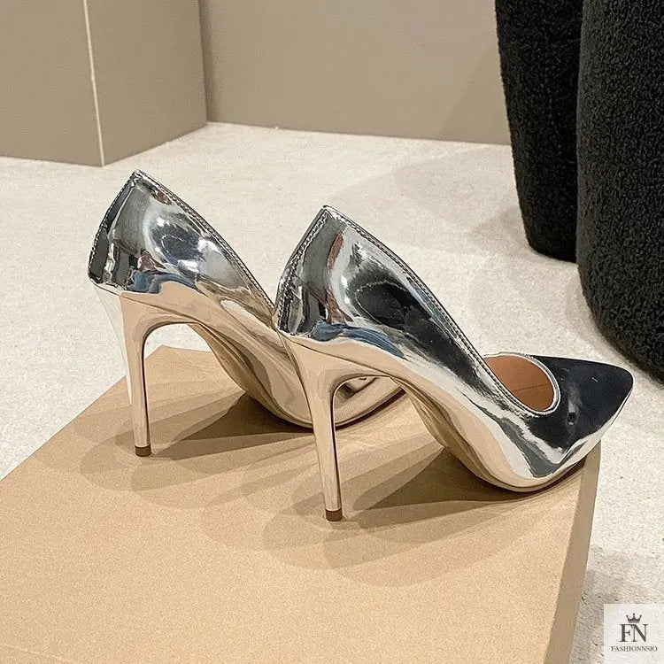 Metallic Stiletto Pointed Heels - Fashionnsio