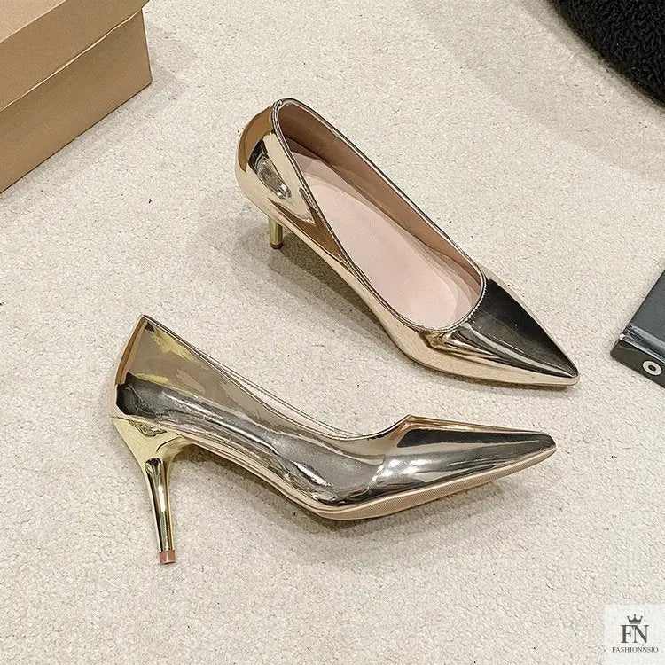 Metallic Stiletto Pointed Heels - Fashionnsio