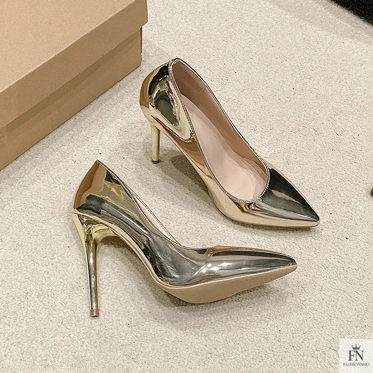 Metallic Stiletto Pointed Heels - Fashionnsio